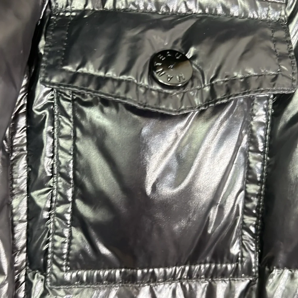 Manteau jr duck down puffer coat reversible velvet, raccoon fur hood